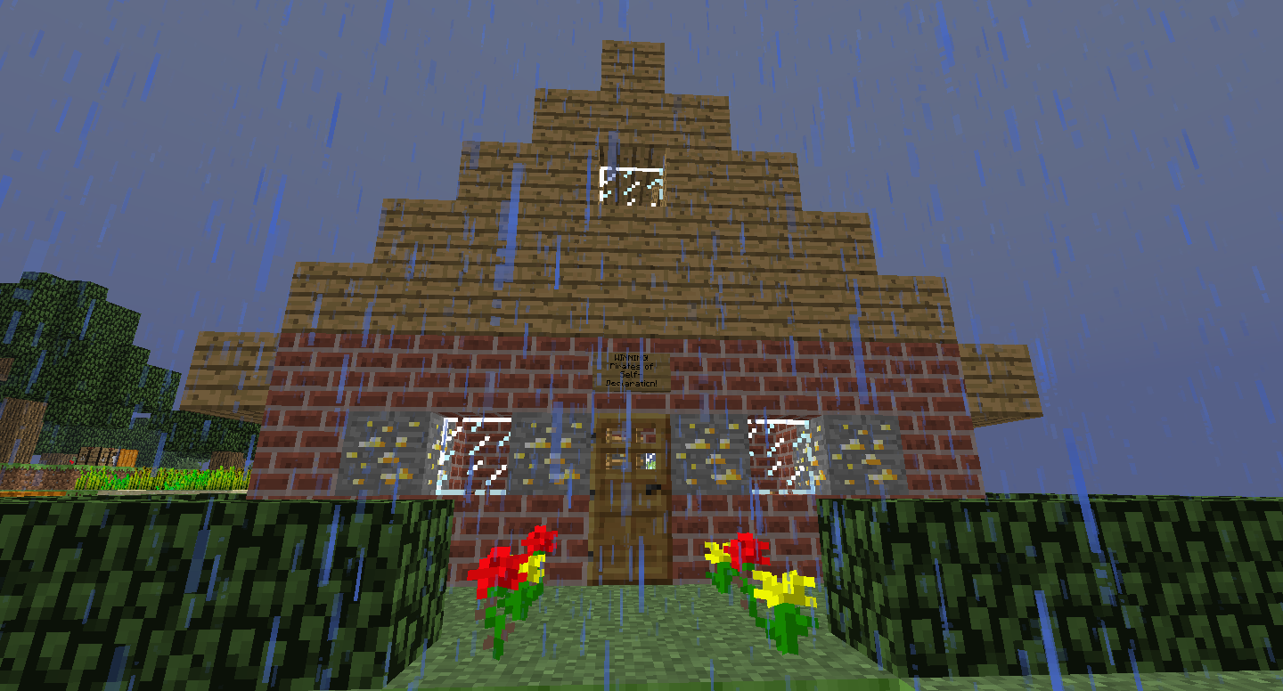 A house with a garden in the rain.