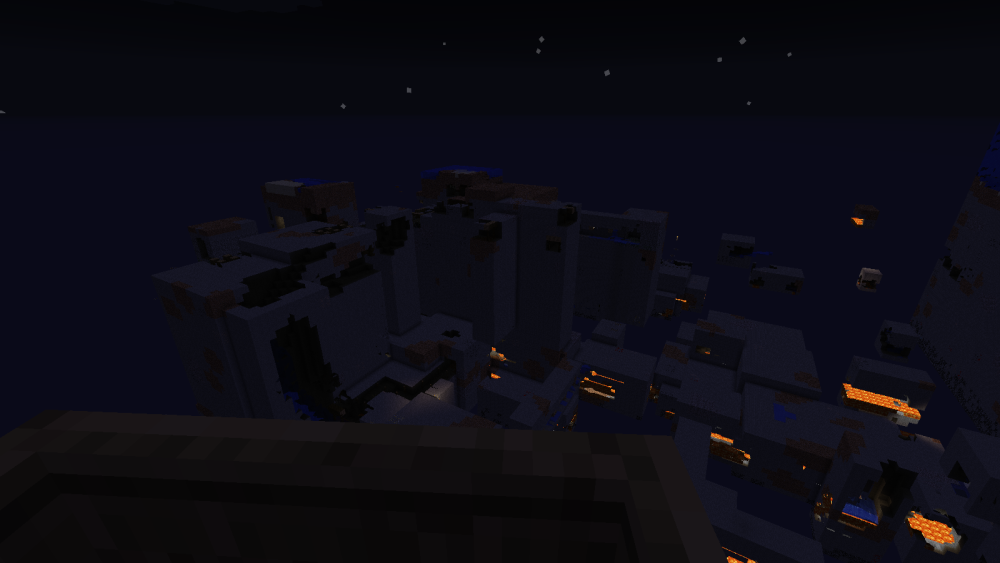 A dark and mysterious scene with a large, glowing structure in the distance.