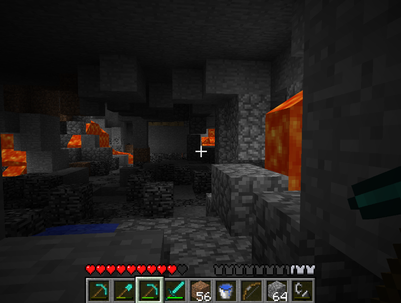 A screenshot of a nether fortress with lava and stone blocks.