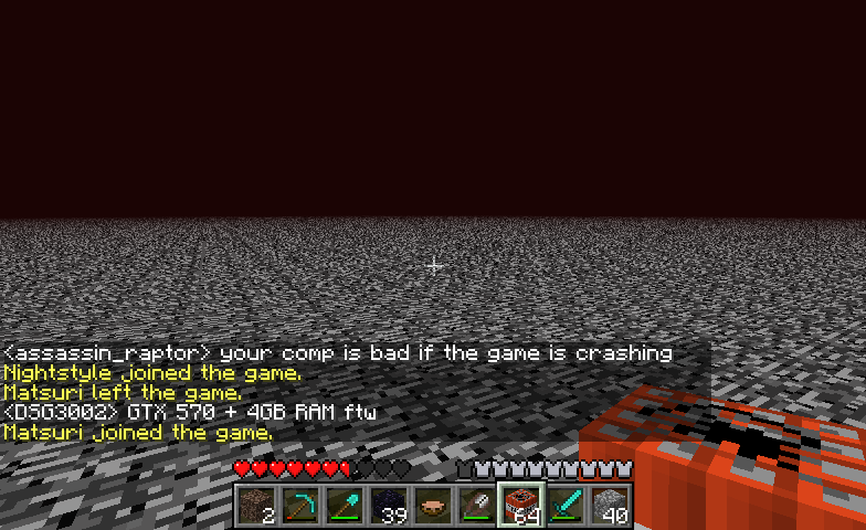 A player's screen displaying a message about their computer crashing if the game is crashing, with a red and black background.