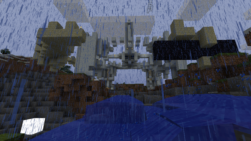 A build of a giant dragon in the end dimension, with end islands seen below.