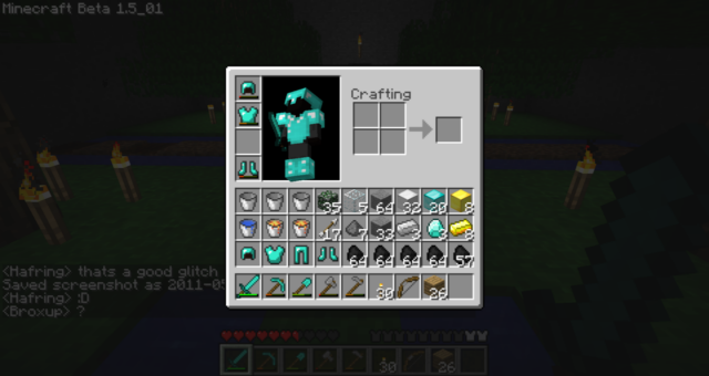 A crafting table with various items, including diamonds and gold.