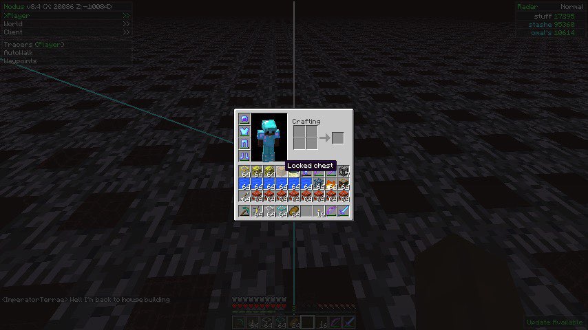 A player's inventory with a crafting table and locked chest.