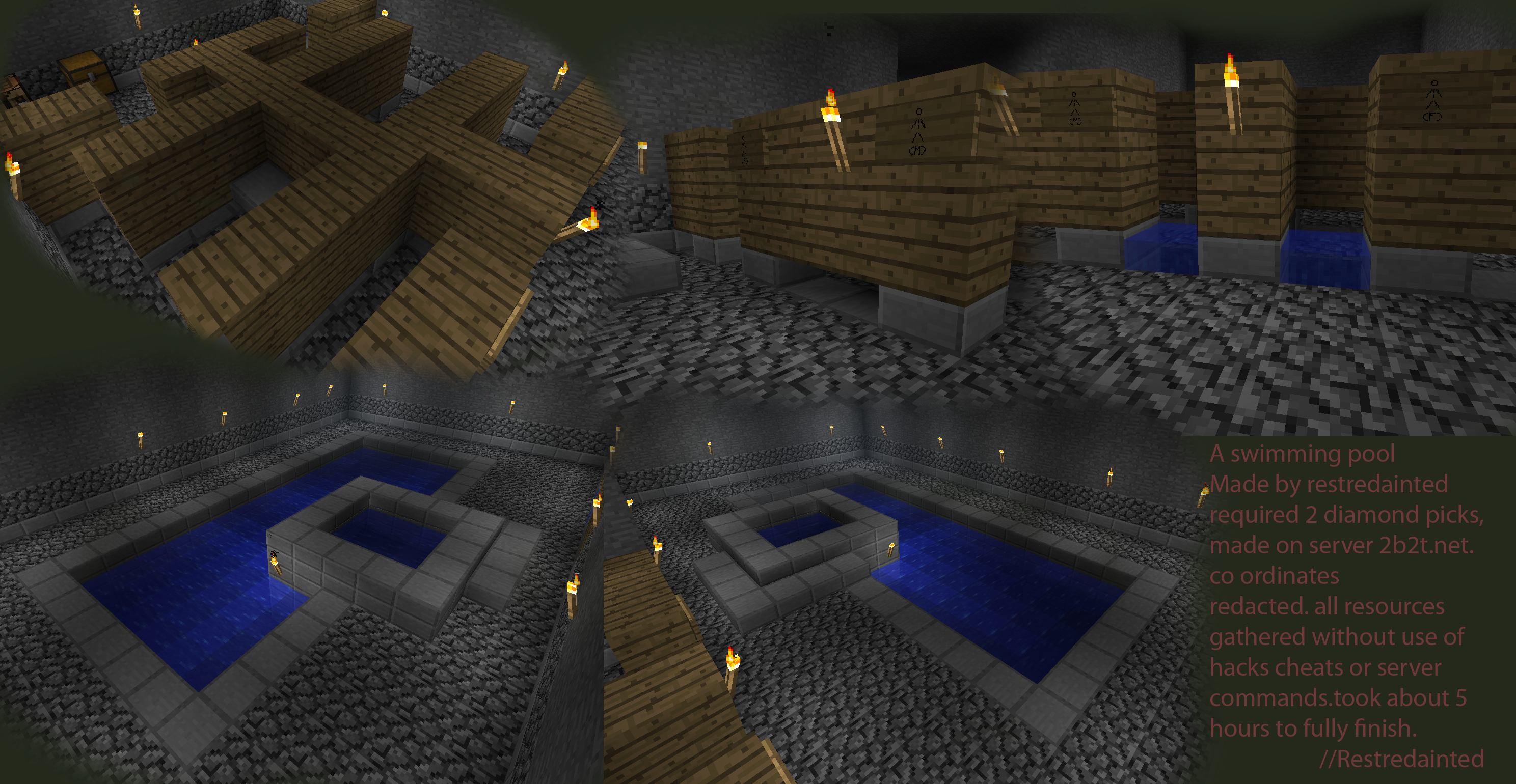 A swimming pool made by restredaimted, with 2 diamond picks required on server 2b2t.net.