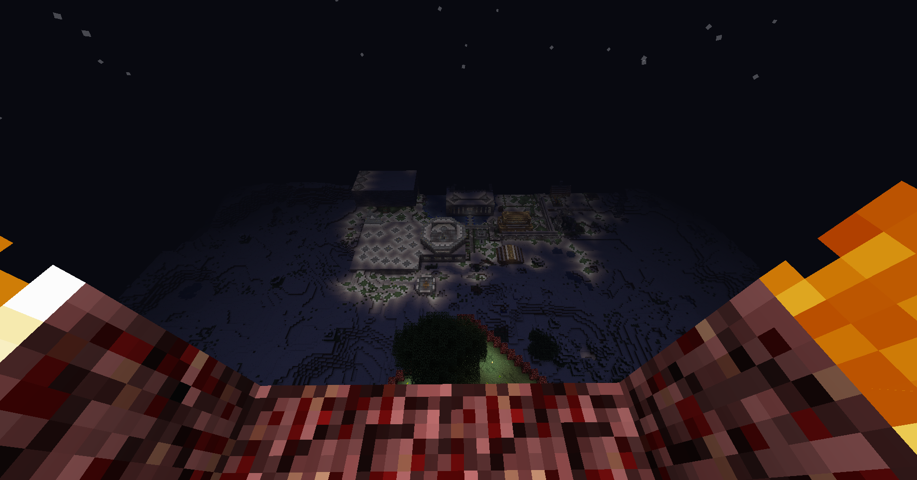 A build of a giant dragon in the end dimension, with end islands seen below.