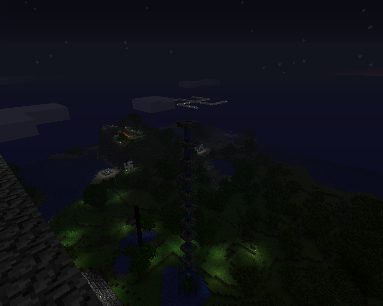 A build of a giant dragon in the end dimension, with end islands seen below.