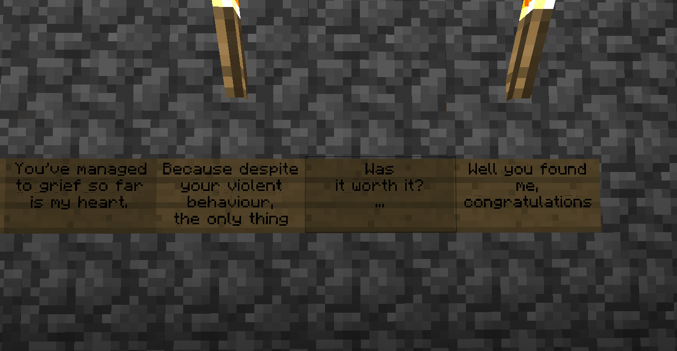A chat message congratulating someone on finding something, with a pixelated background.