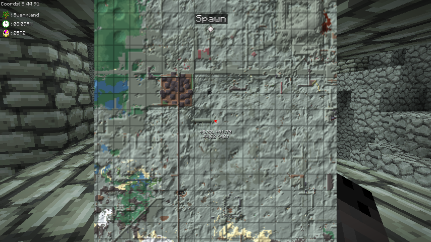 A map of the 2b2t server, with the spawn point marked.