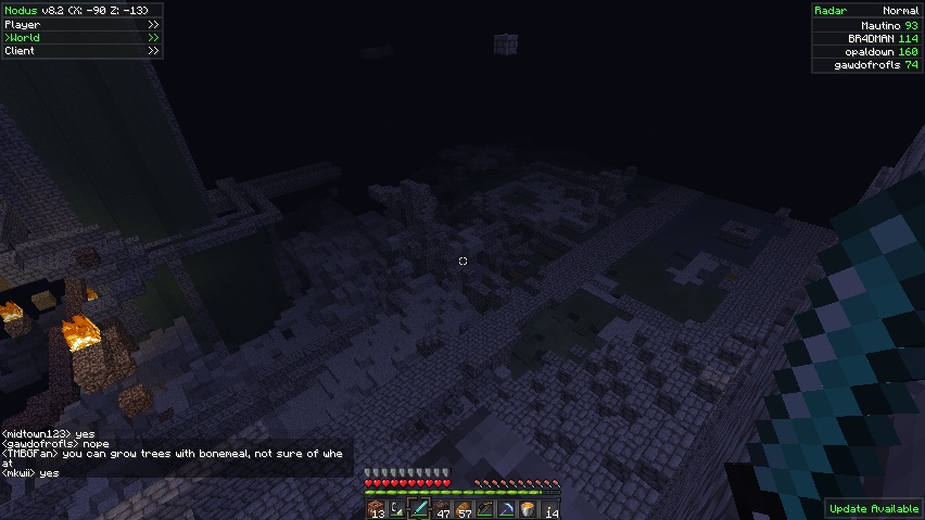 A dark and mysterious underground base with a player's inventory visible.