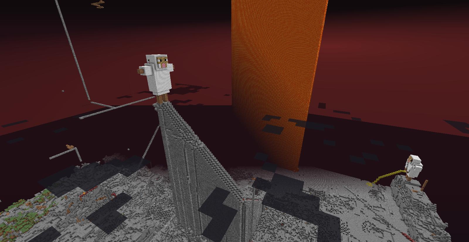 A build of a giant dragon in the end dimension, with end islands seen below.