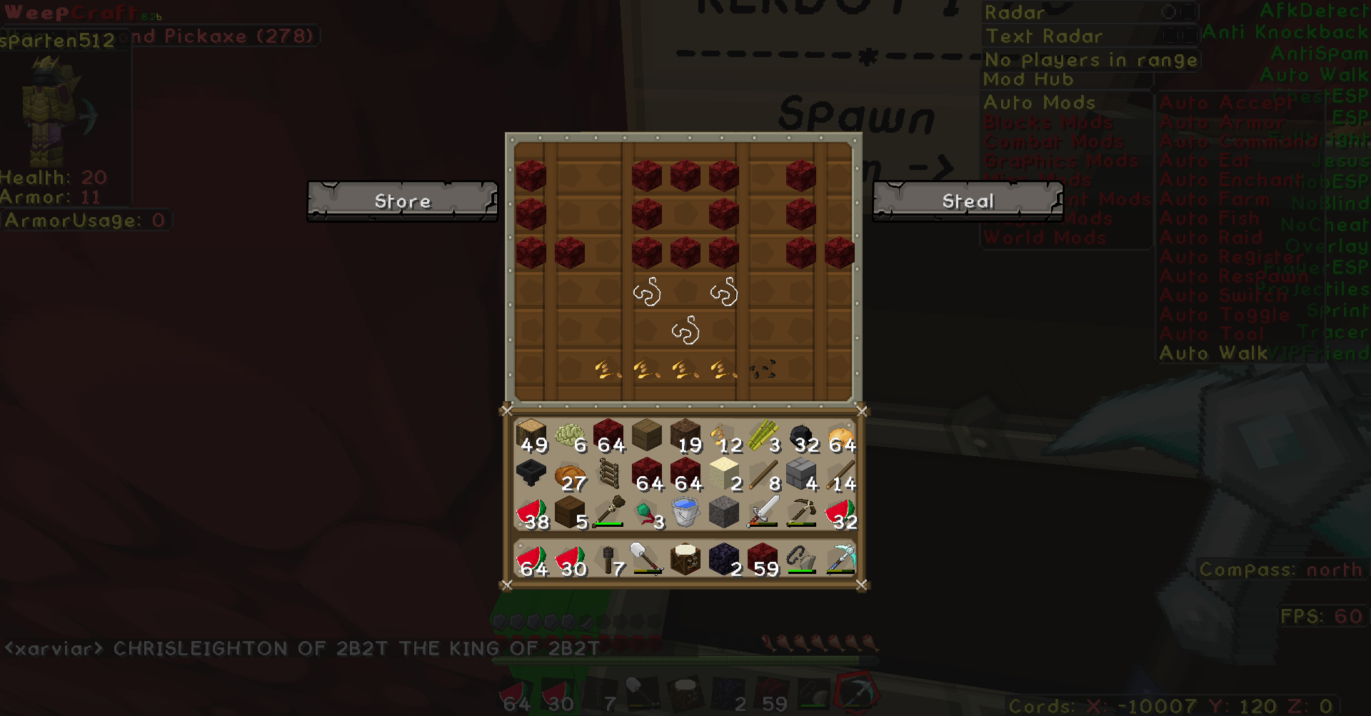 A player's inventory and crafting table, with various items and resources displayed.