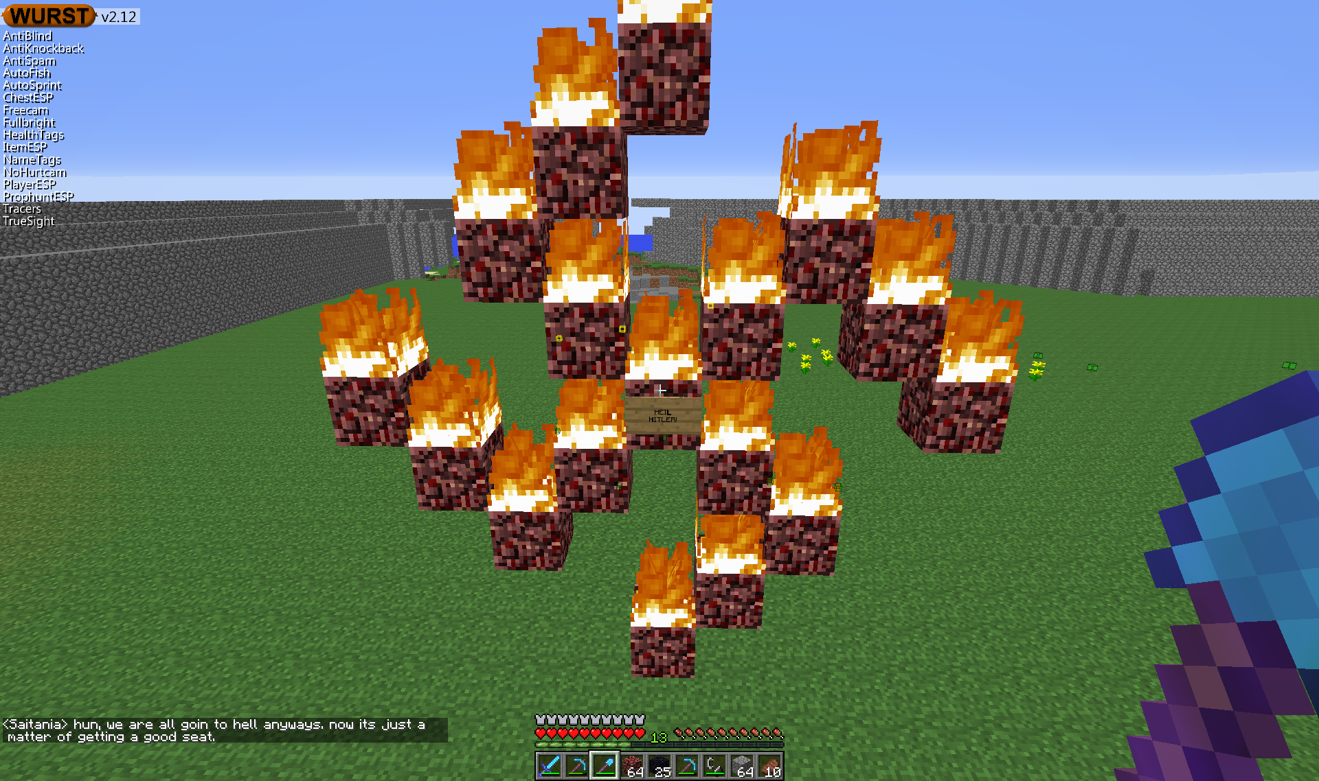 A large structure made of lava and fire, with a sign in the center.