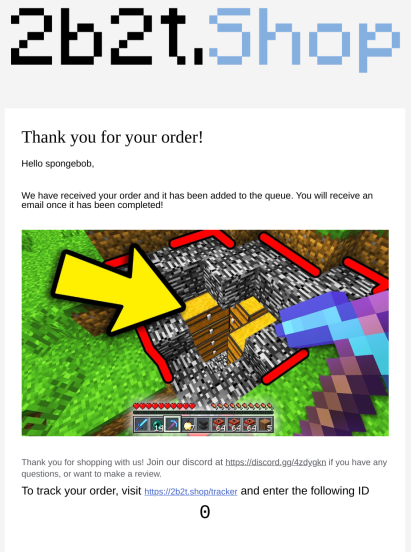 2b2t shop order received message