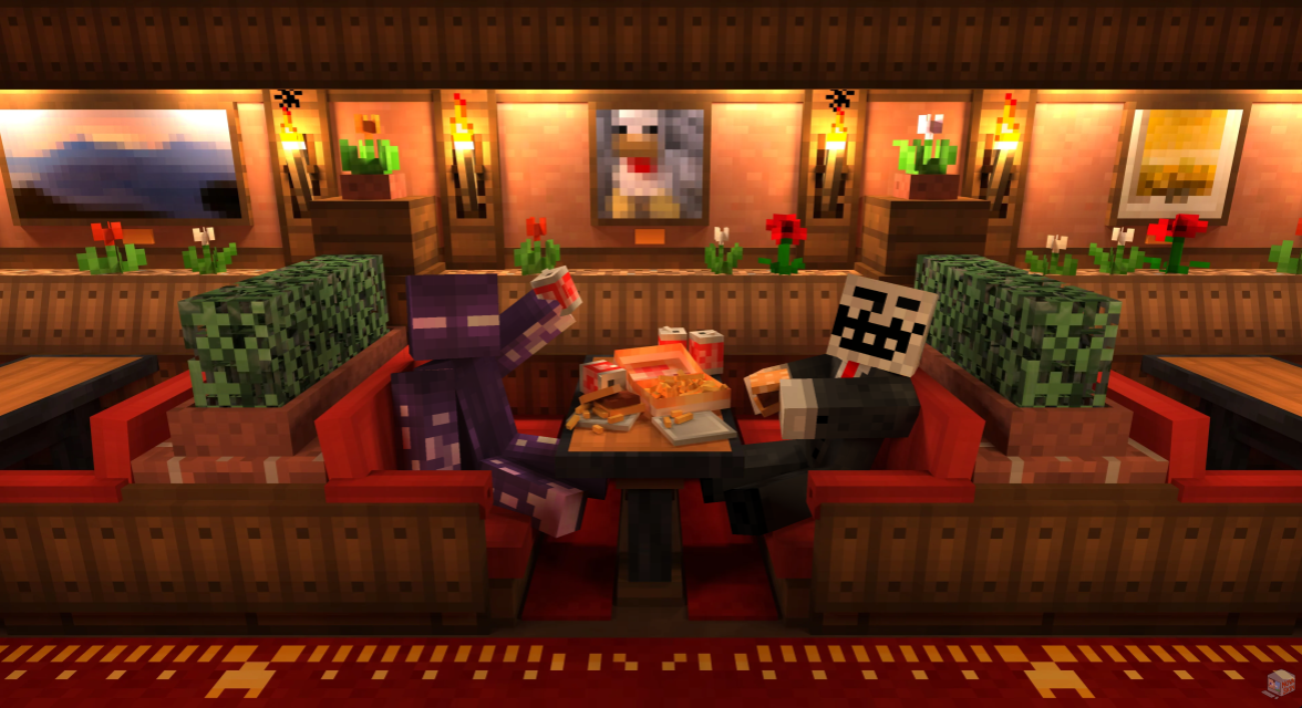 BGP2 and PopBob eating at a 2b2t shop